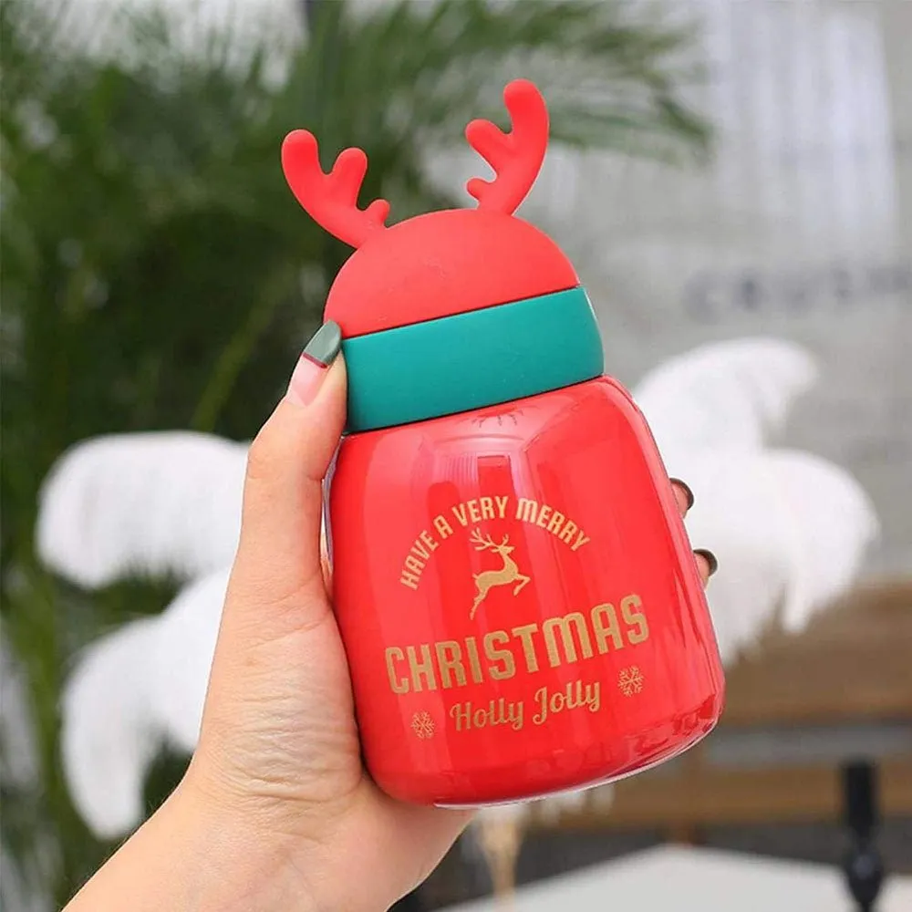 Mini Belly Red Antler Stainless Steel Sleek Christmas Water Bottle for Kids, 300ML