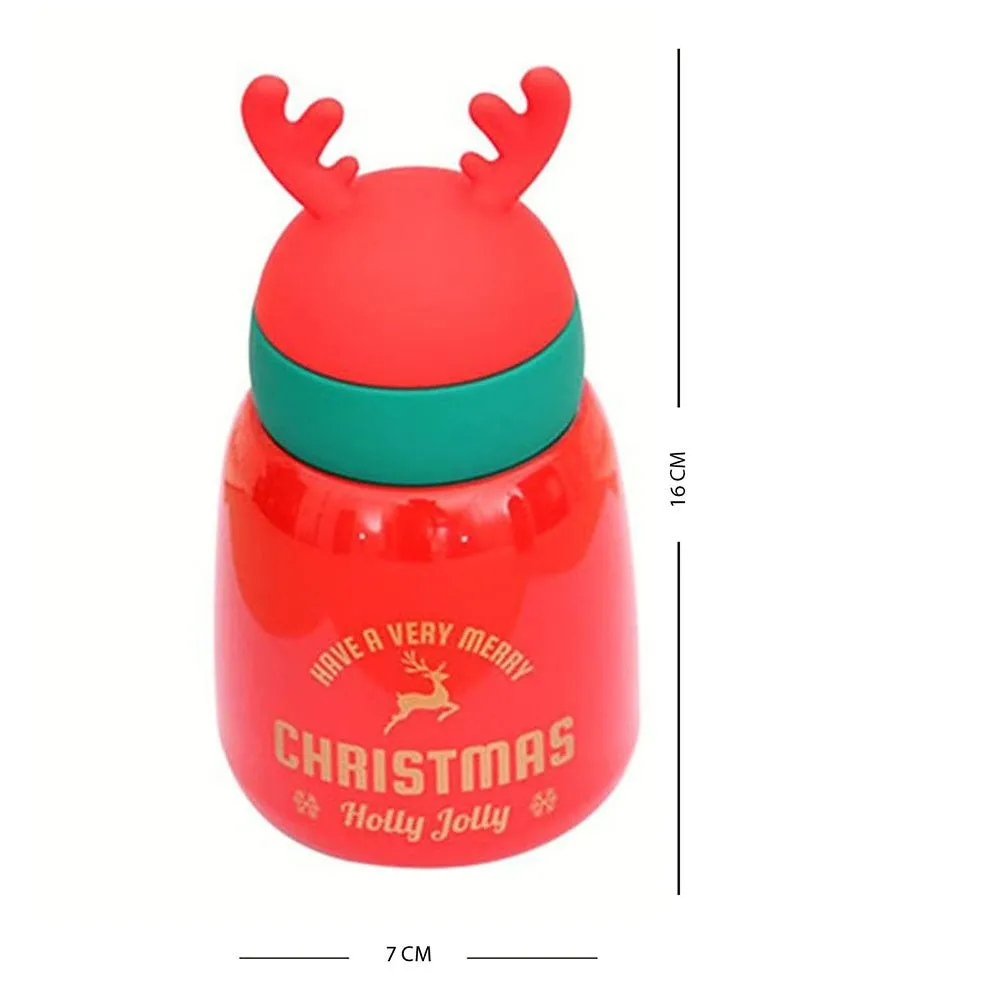 Mini Belly Red Antler Stainless Steel Sleek Christmas Water Bottle for Kids, 300ML
