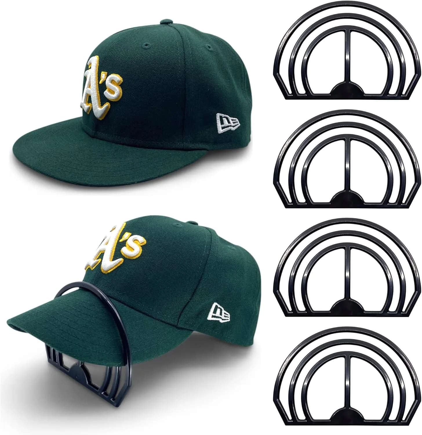Modern JP Hat Brim Bender (4-Pack) - Perfect Curving Band, Steaming Optional - Convenient Hat Shaper with Dual Bill Bender Slots - USA Patented, Black