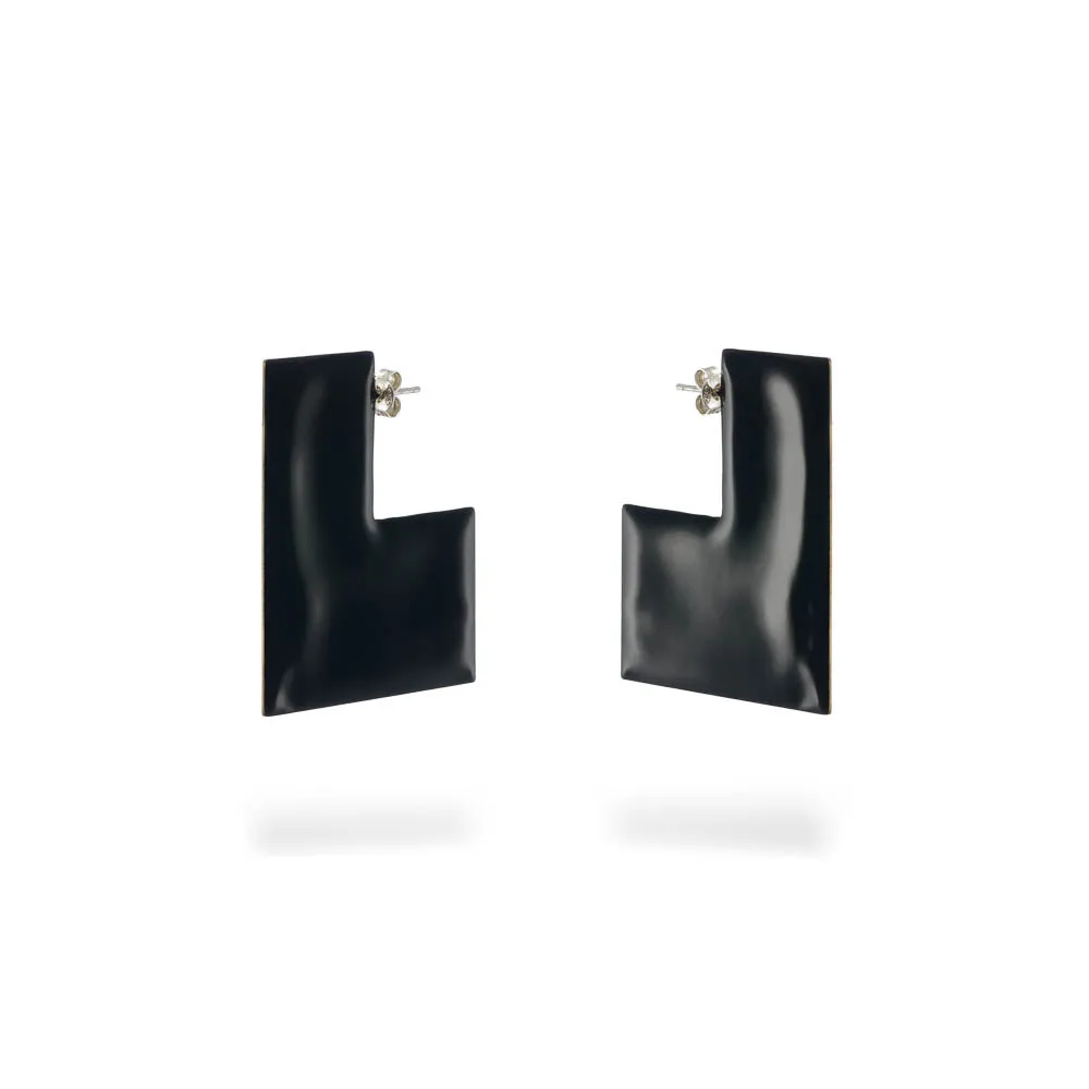 Mondrian - earrings with enamel - red & black
