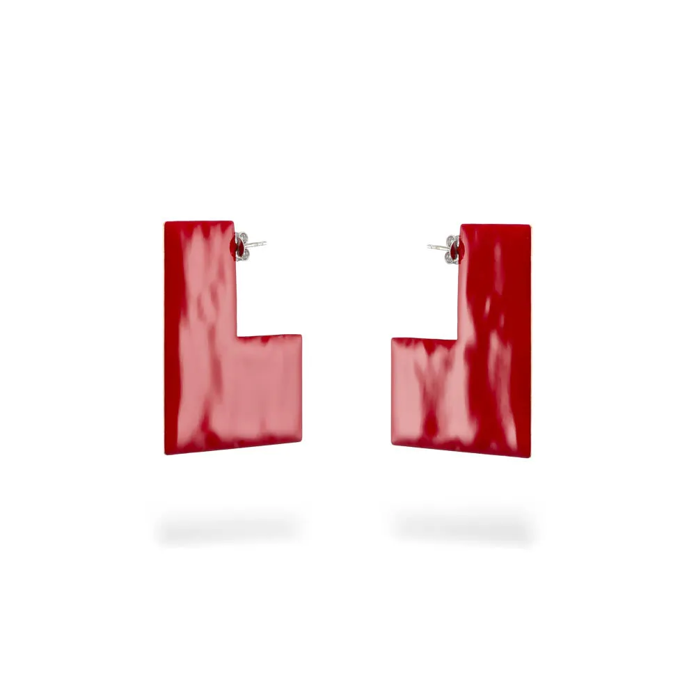 Mondrian - earrings with enamel - red & black