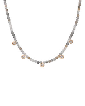 Moonstone Gemstone & Five diamonds Necklace - 14K Rose Gold