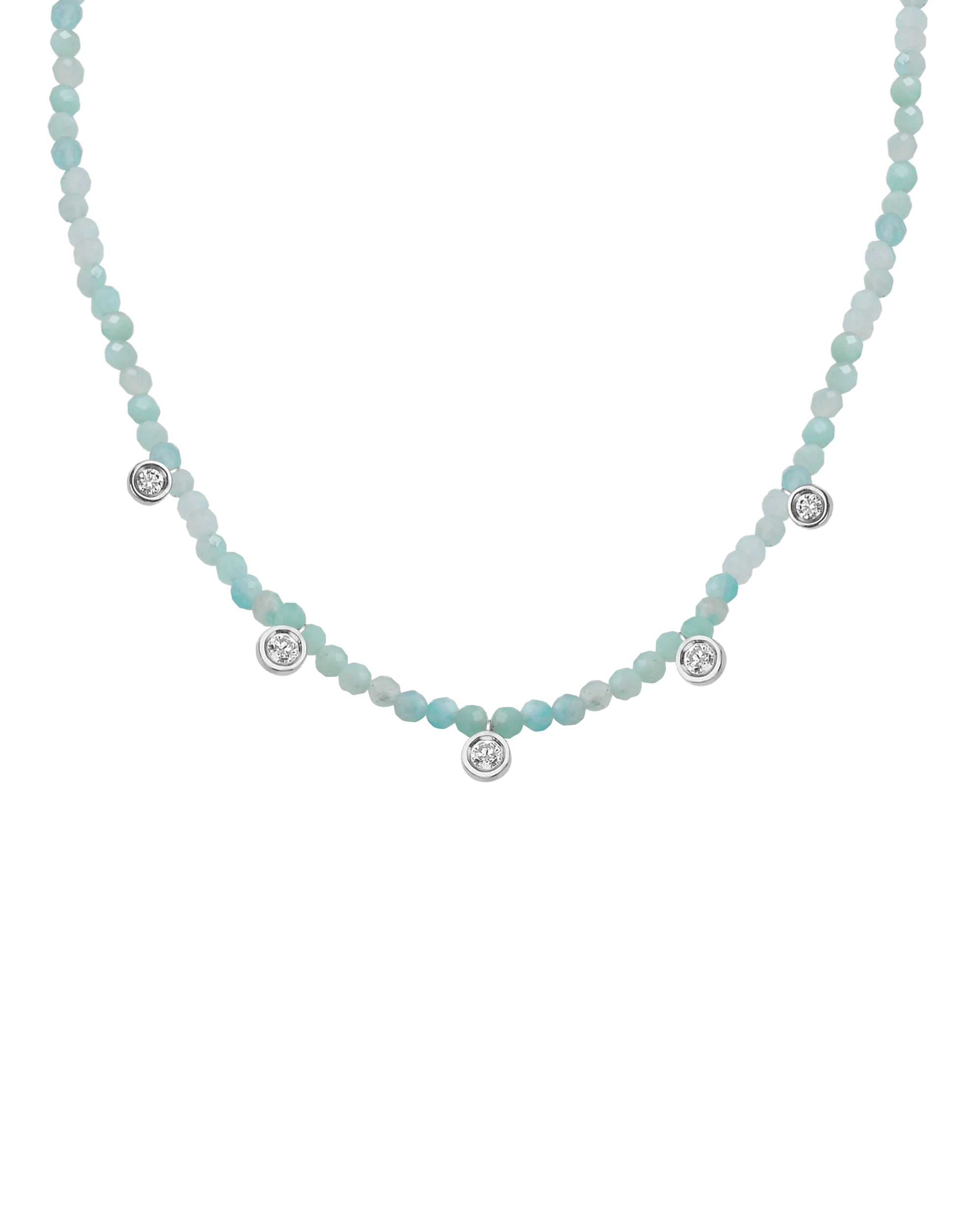 Moonstone Gemstone & Five diamonds Necklace - 14K Rose Gold