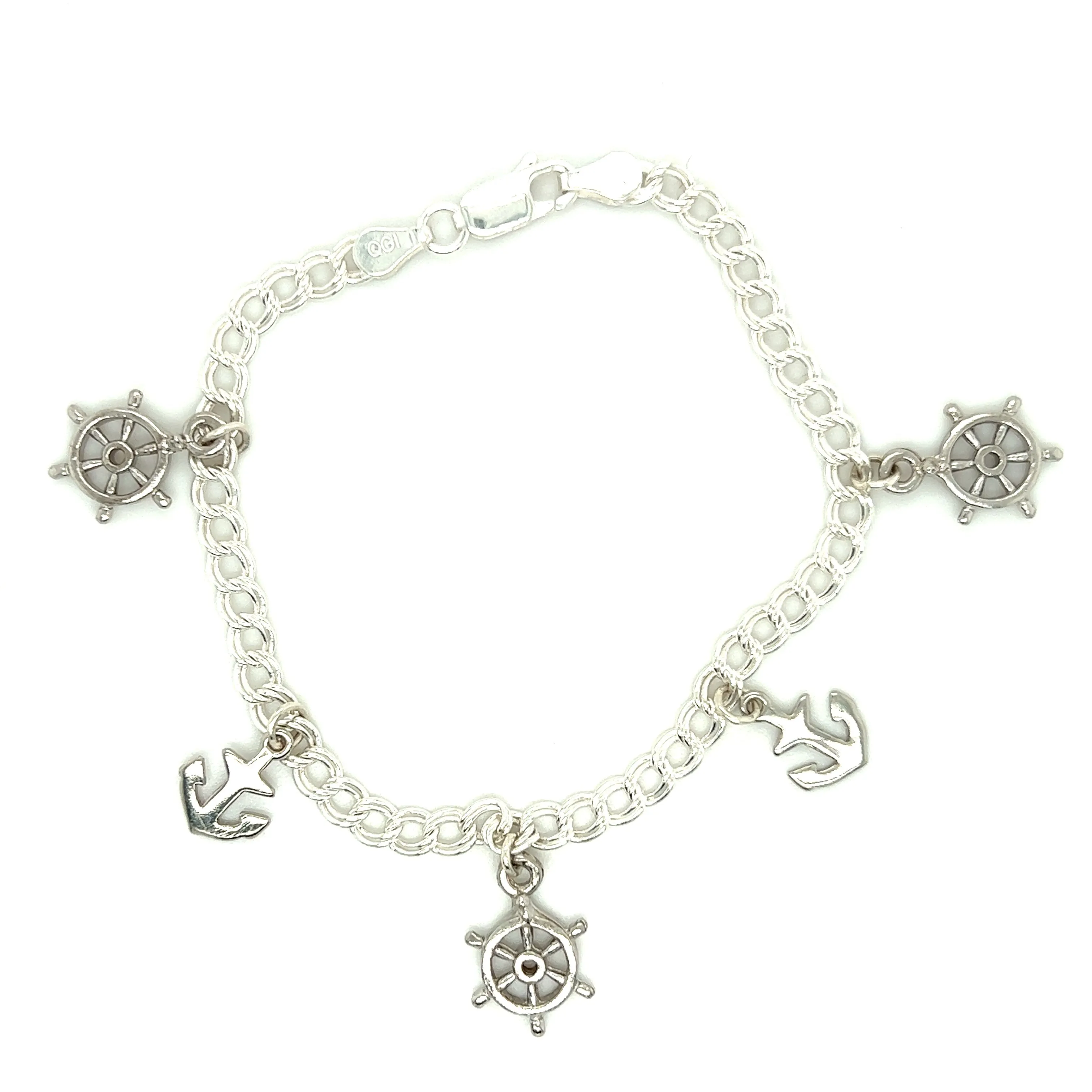 Nautical Bracelet with Six Charms in Sterling Silver