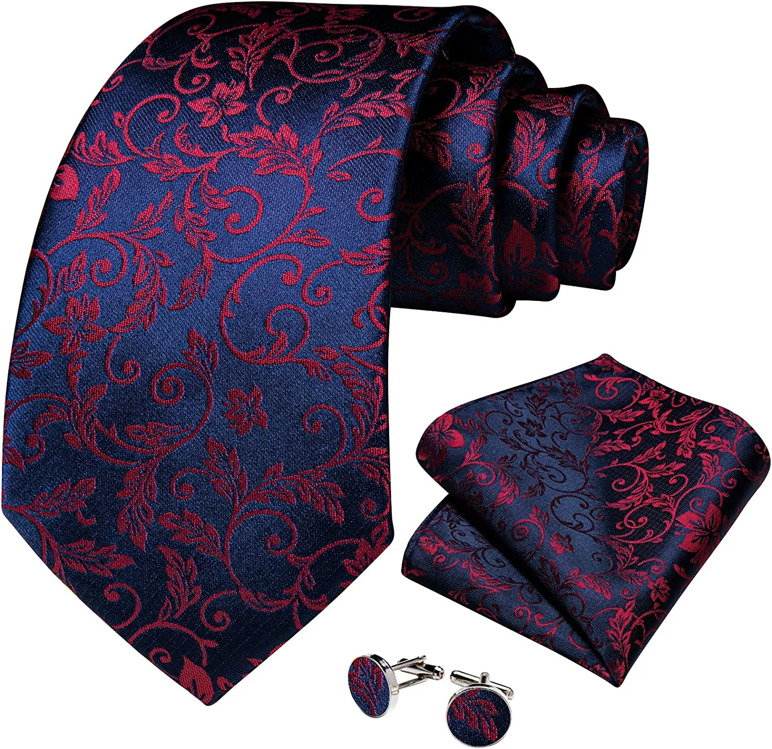 New Red and Blue Floral Silk Necktie Set-DBG1174