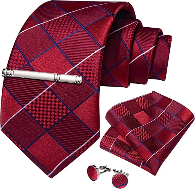 New Red Blue White Necktie Set-DBG857