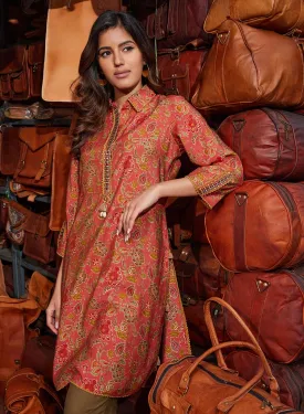 Noor Terracotta Red Printed Cotton Tunic for Women