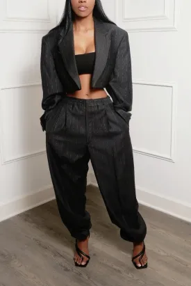 Off Black pinstrip modern Vintage crop suit (S/M)