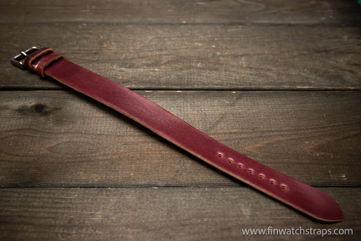 One piece Shell Cordovan watch strap. Handmade in Finland, 10-26 mm.