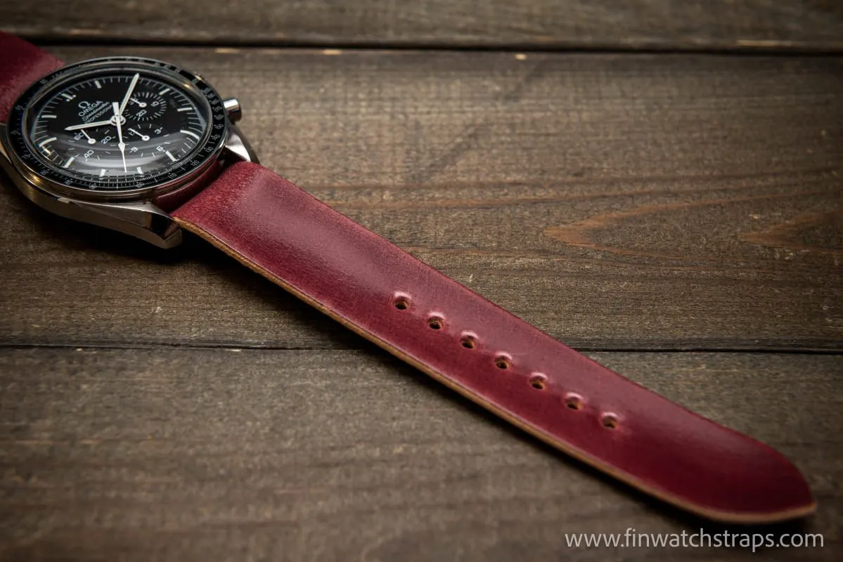 One piece Shell Cordovan watch strap. Handmade in Finland, 10-26 mm.