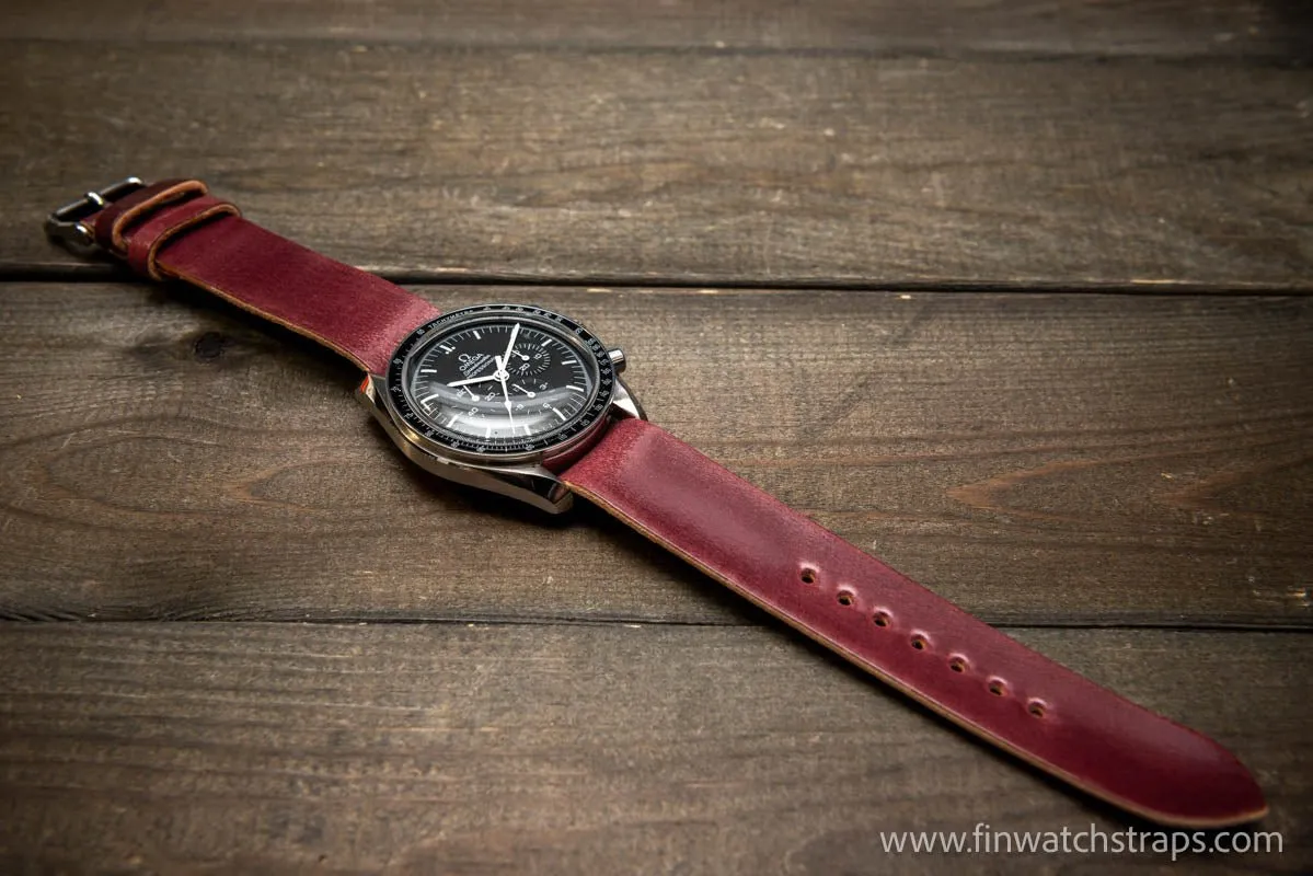 One piece Shell Cordovan watch strap. Handmade in Finland, 10-26 mm.