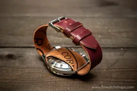 One piece Shell Cordovan watch strap. Handmade in Finland, 10-26 mm.