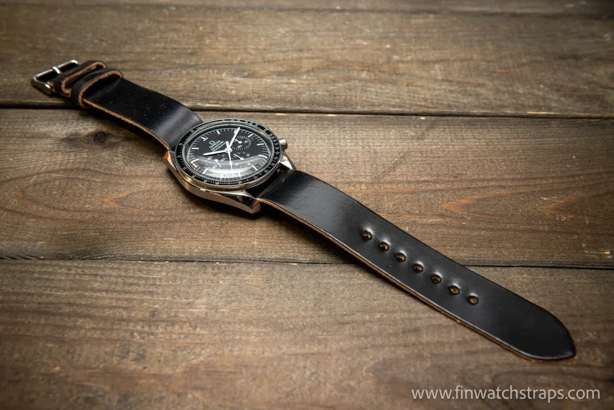 One piece Shell Cordovan watch strap. Handmade in Finland, 10-26 mm.