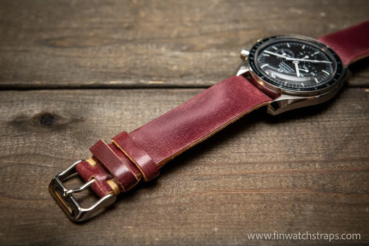 One piece Shell Cordovan watch strap. Handmade in Finland, 10-26 mm.