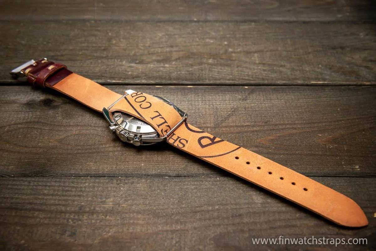 One piece Shell Cordovan watch strap. Handmade in Finland, 10-26 mm.