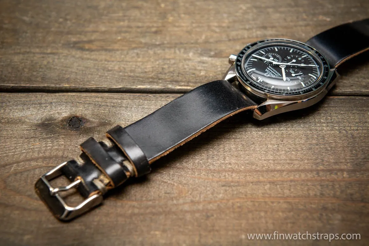 One piece Shell Cordovan watch strap. Handmade in Finland, 10-26 mm.