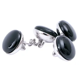 Onyx Stone Rhodium Plated Capsule Cufflinks