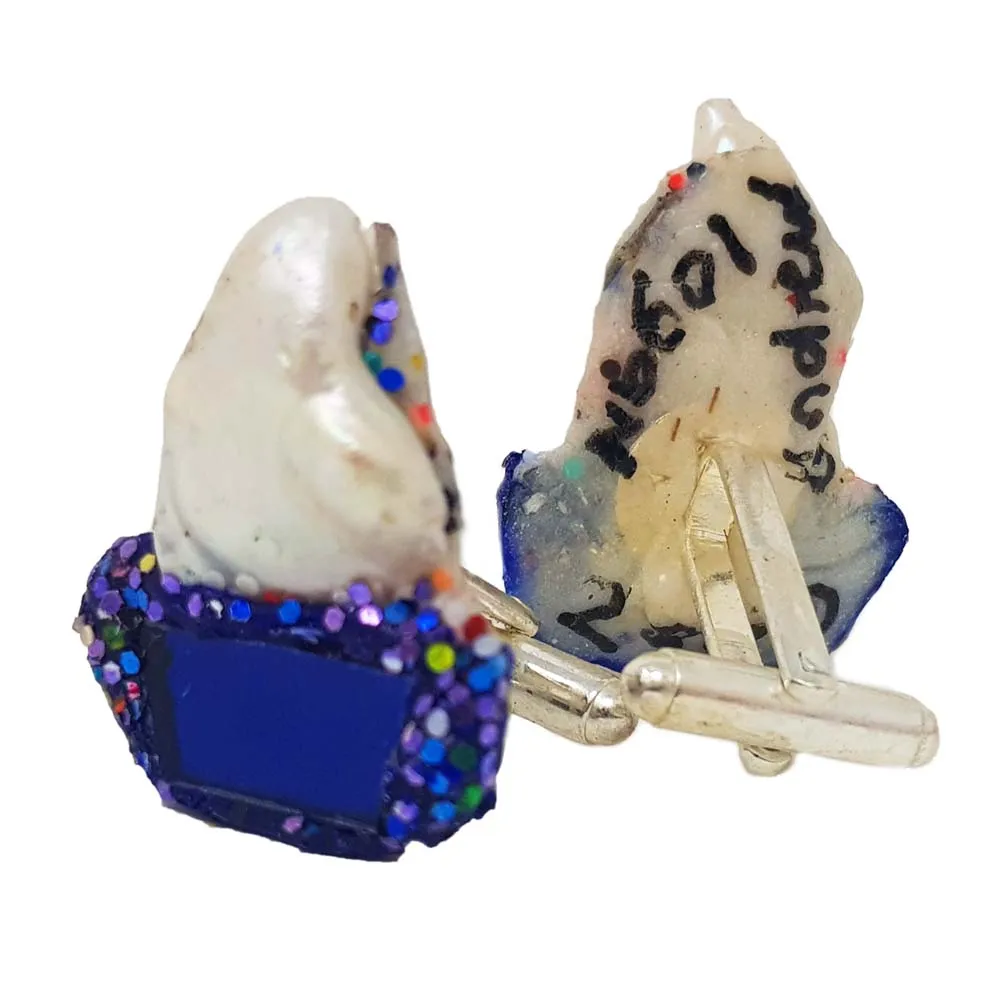 PEARL and BLUE SAILBOAT CUFFLINKS