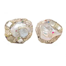 PEARL WHITE AND SILVER ROUND CUFFLINKS