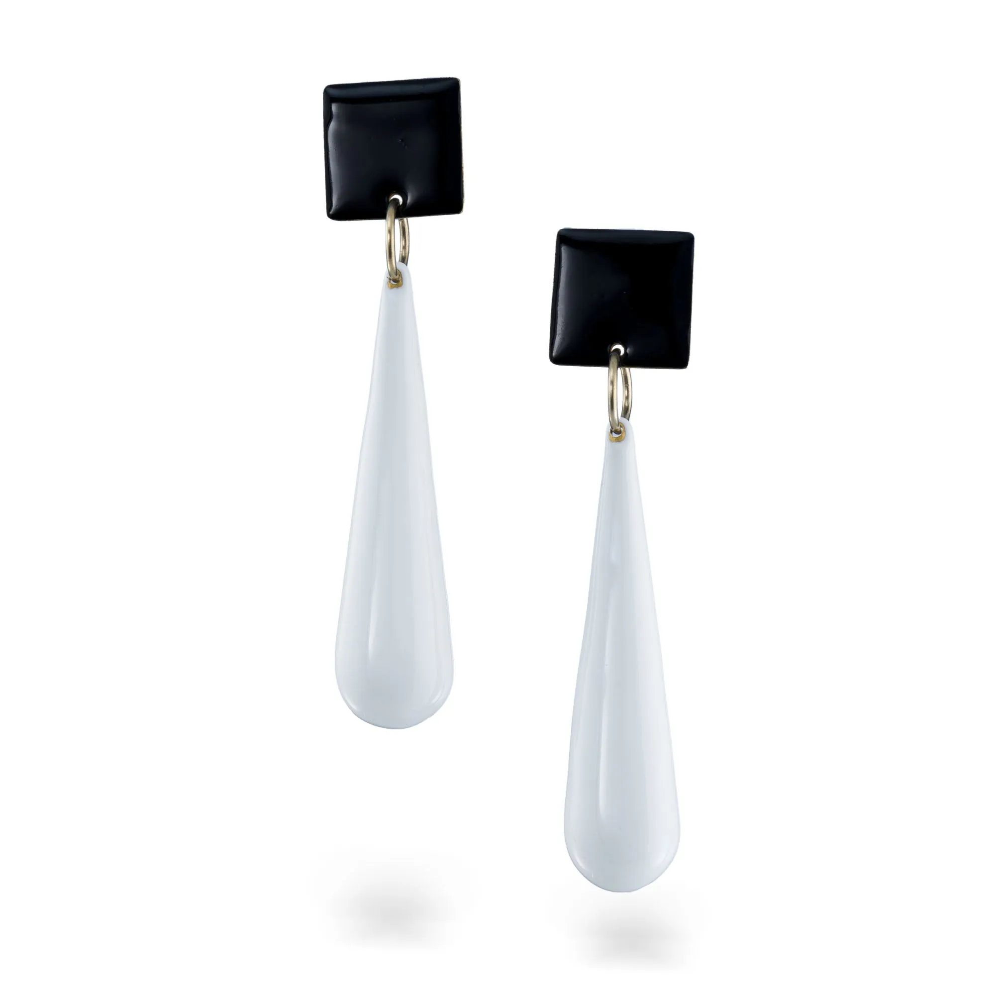 Plain White - earrings with enamel - white & black