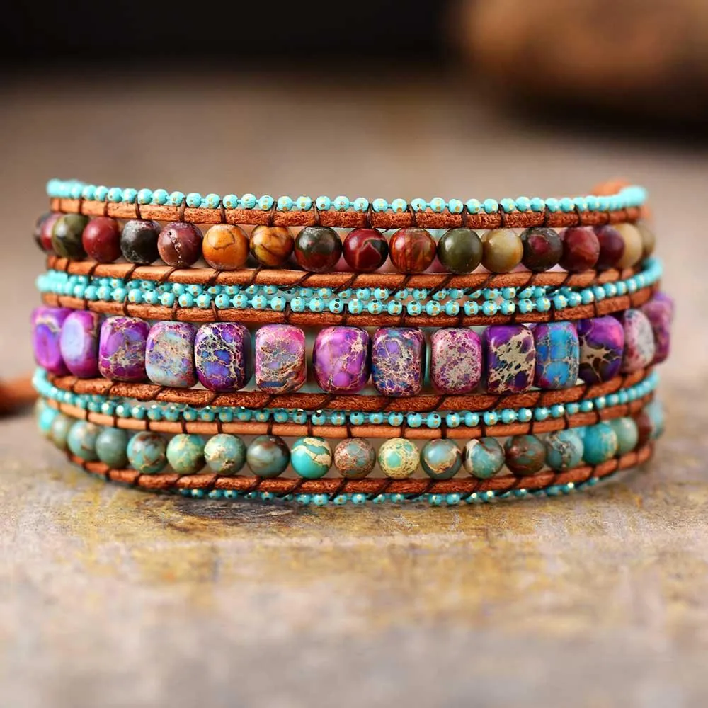 Purple, Earthy, Blue Jasper Wrap Bracelet