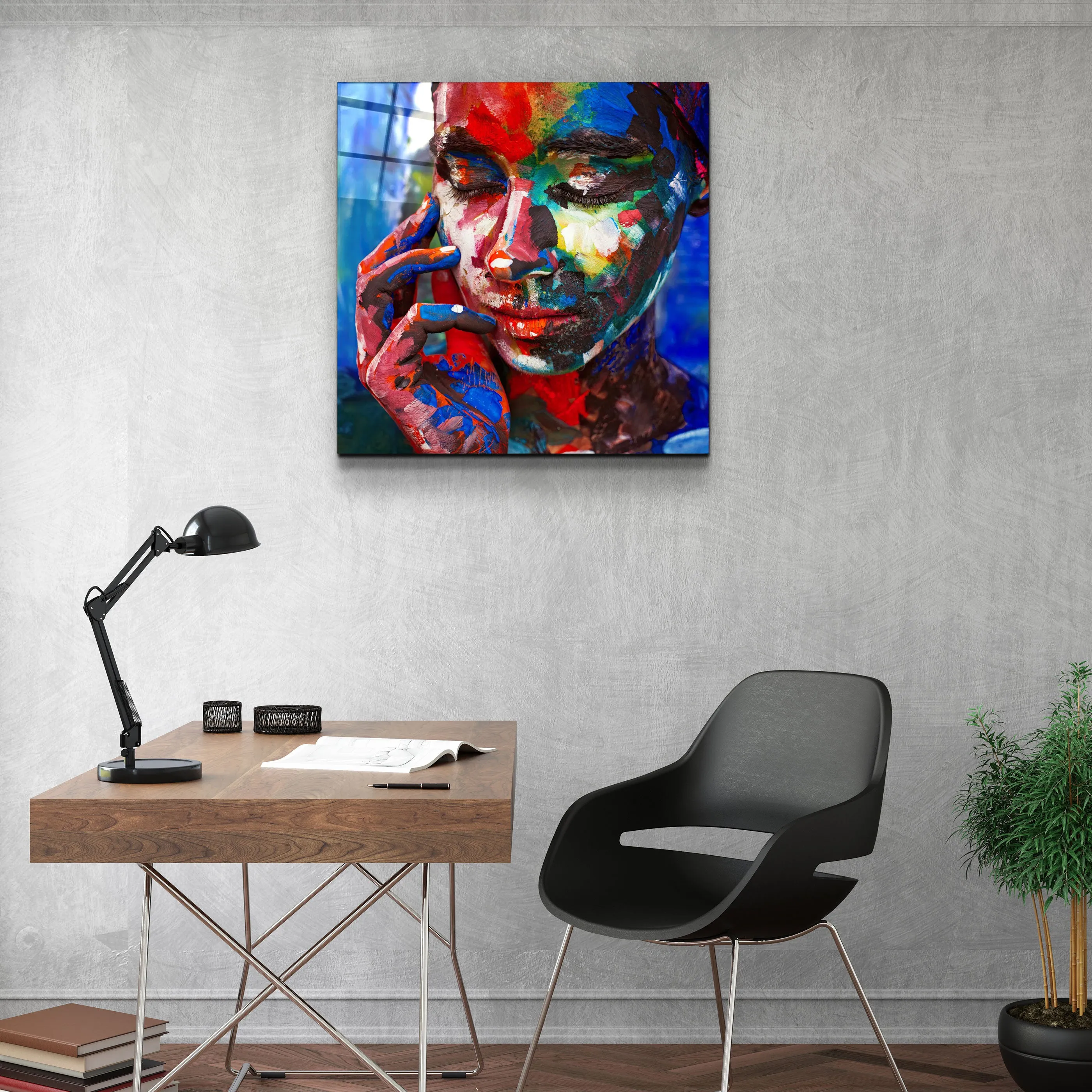 ・"Abstract Colors Woman Portrait"・Glass Wall Art
