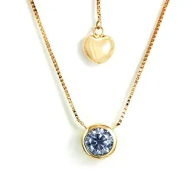 Ready Made | 0.5 Carat Light Blue Grey Moissanite Round Solitaire Bezel 18K Yellow Gold Pendant with Heart Chain