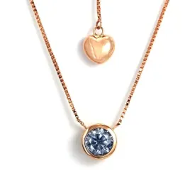 Ready Made | 1 Carat Light Blue Grey Moissanite Round Solitaire Bezel 18K Rose Gold Pendant with Heart Chain