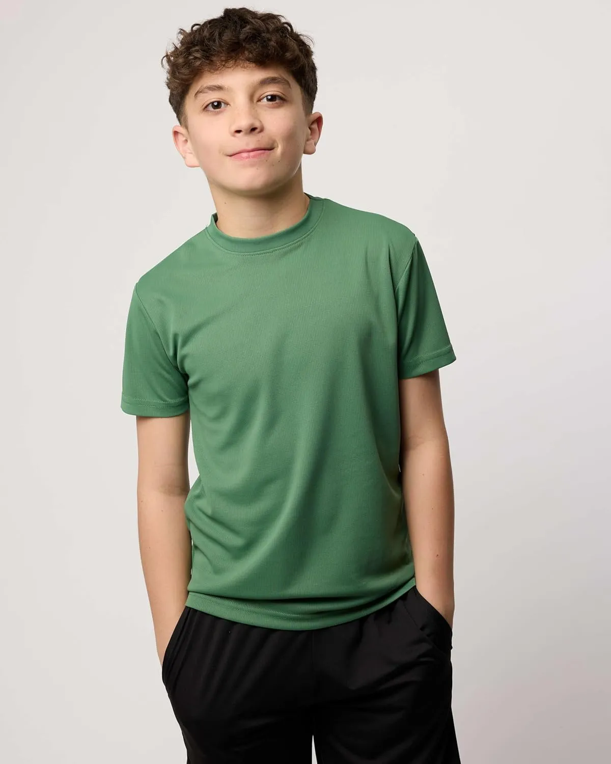 Real Essentials 5 Pack: Youth Mesh Moisture Wicking Active Athletic Performance Short-Sleeve T-Shirt Boys & Girls
