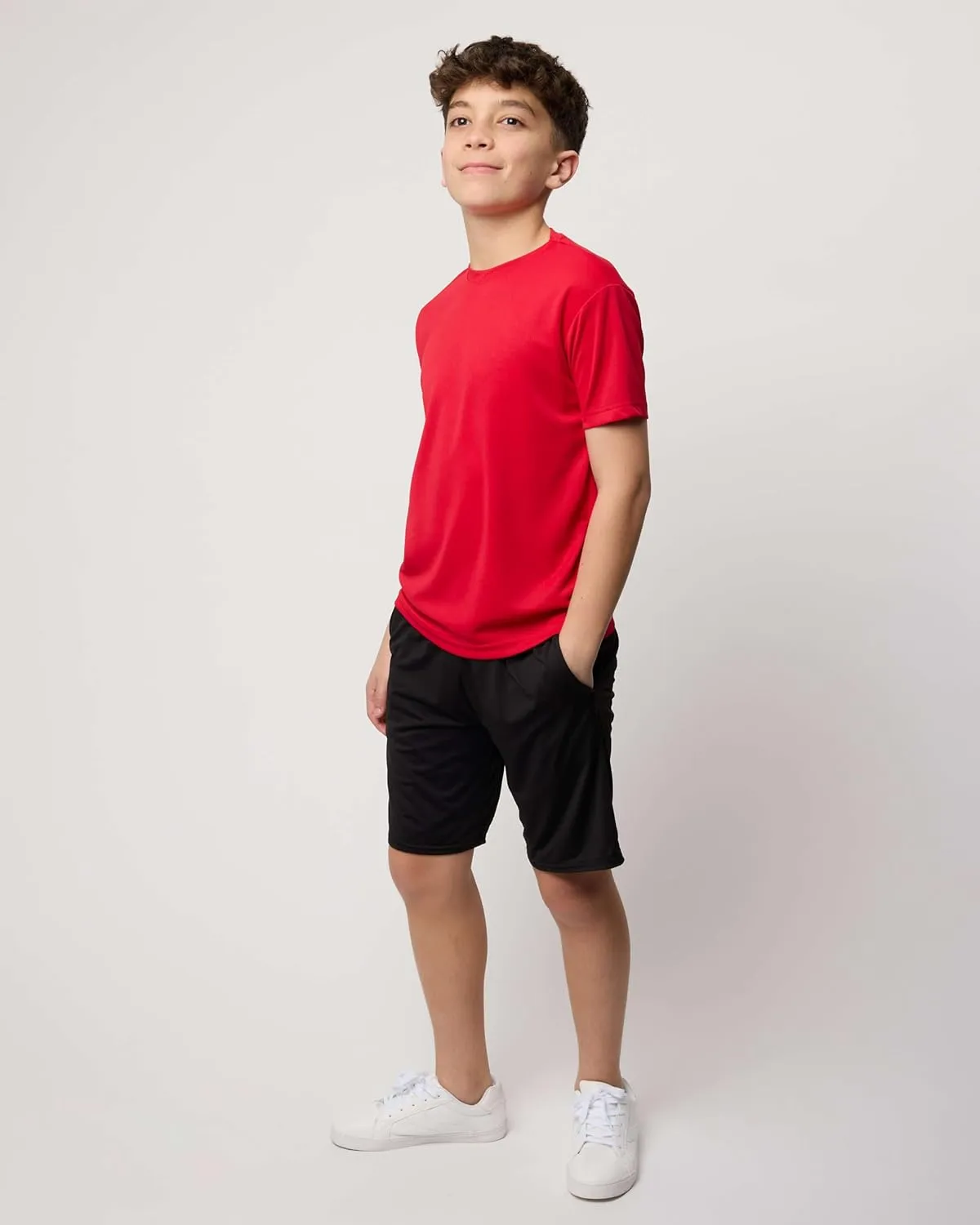 Real Essentials 5 Pack: Youth Mesh Moisture Wicking Active Athletic Performance Short-Sleeve T-Shirt Boys & Girls