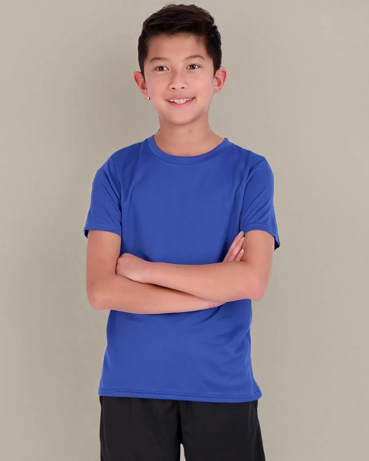 Real Essentials 5 Pack: Youth Mesh Moisture Wicking Active Athletic Performance Short-Sleeve T-Shirt Boys & Girls