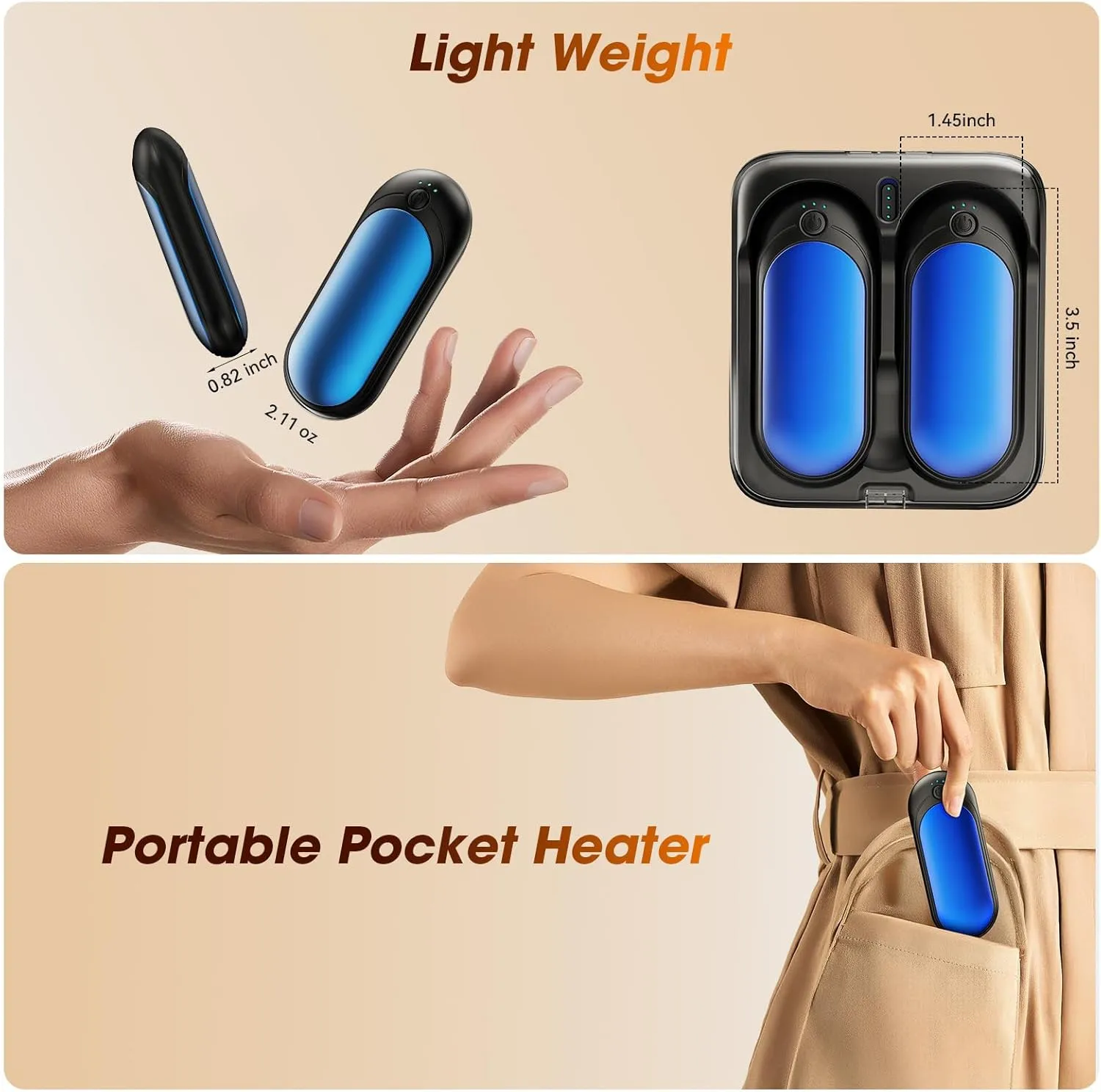 Rechargeable Hand Warmers with 10000mAh Charging Compartment, 2 Pack Electric Hot Hands Warmers, Smart Temperature Control, Portable Pocket Heater for Camping, Fishing, Golf, Outdoor