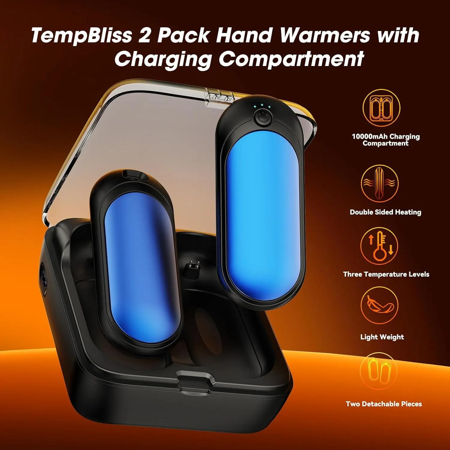Rechargeable Hand Warmers with 10000mAh Charging Compartment, 2 Pack Electric Hot Hands Warmers, Smart Temperature Control, Portable Pocket Heater for Camping, Fishing, Golf, Outdoor