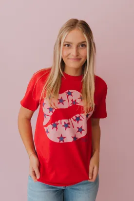 Red Star Lips Cropped Graphic Tee