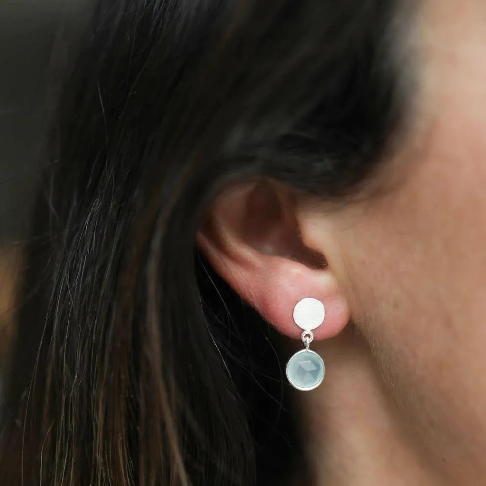 Salina Silver Disc & Aqua Chalcedony Earrings