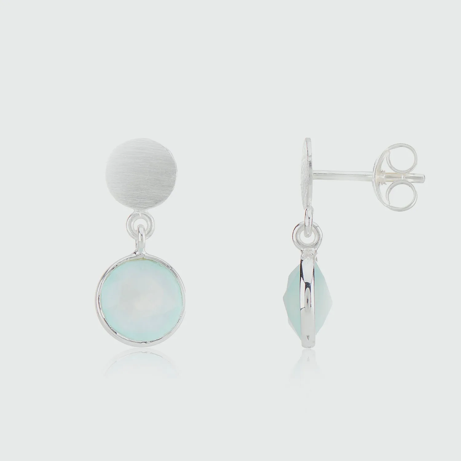 Salina Silver Disc & Aqua Chalcedony Earrings