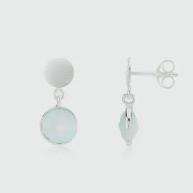 Salina Silver Disc & Aqua Chalcedony Earrings