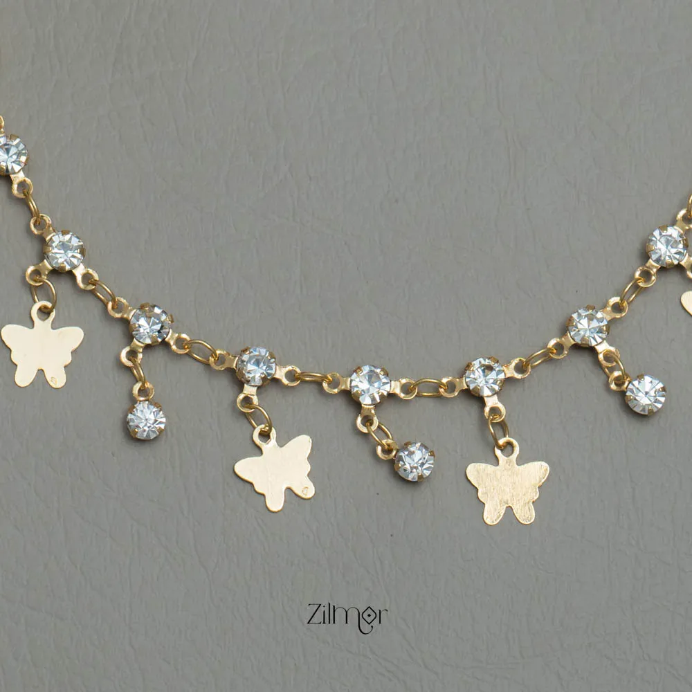 SG101821 - Gold Toned AD Stone Butterfly charm Bracelet