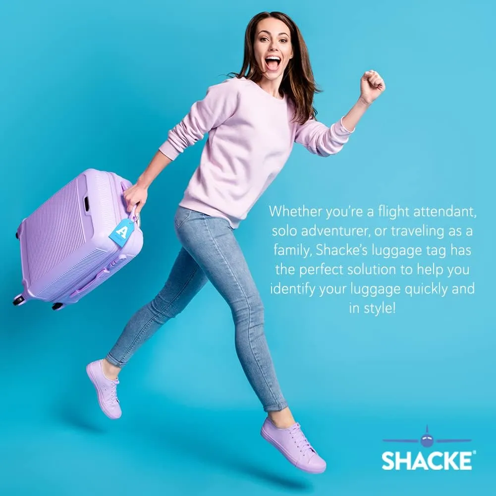 Shacke Initial Luggage Tag with Full Privacy Cover and Stainless Steel Loop - Aqua Teal (Letter A)