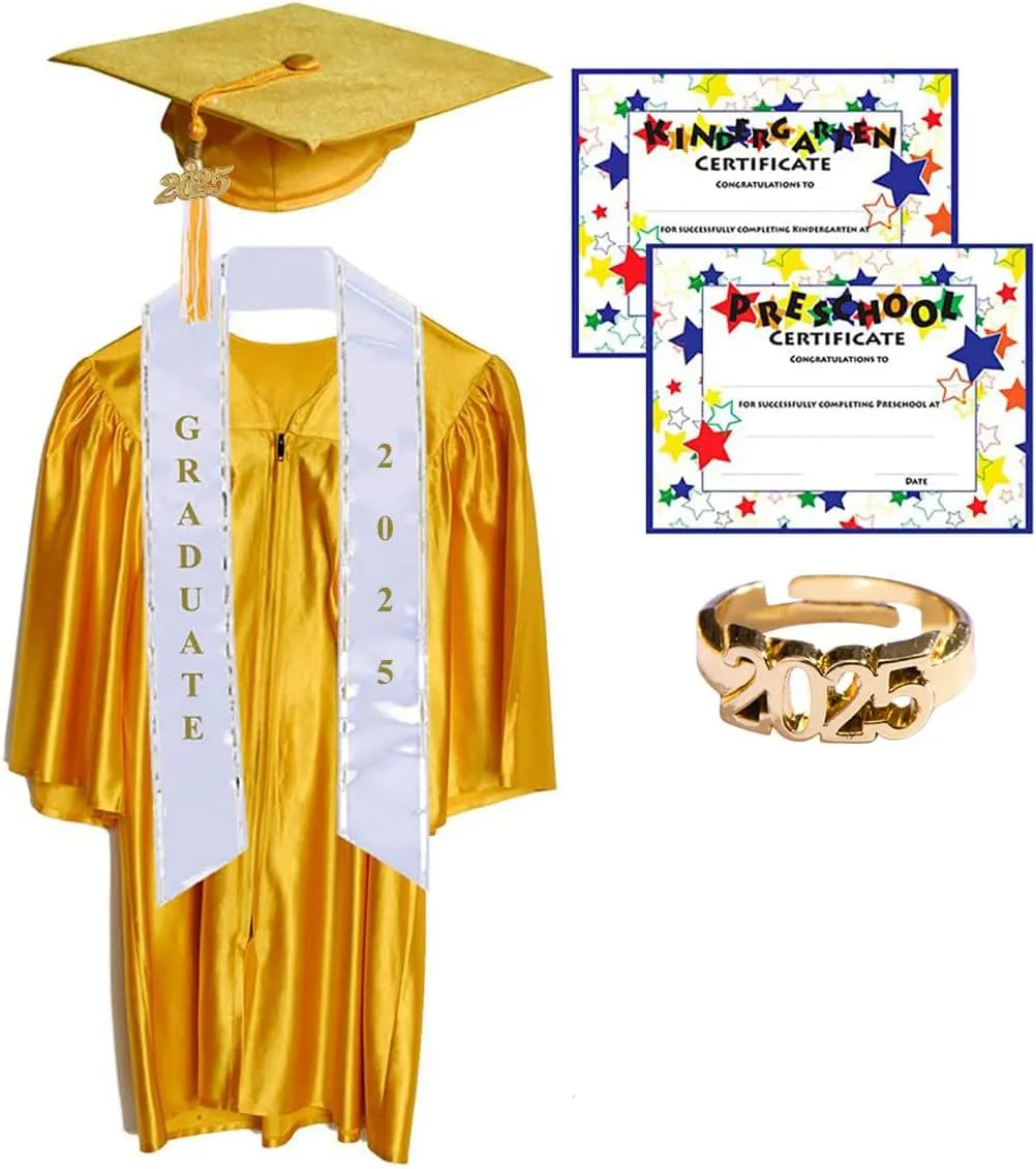 Shiny Deluxe Graduation Sets, Graduation Cap, Gown, Tassel, Sash, Ring, Diploma