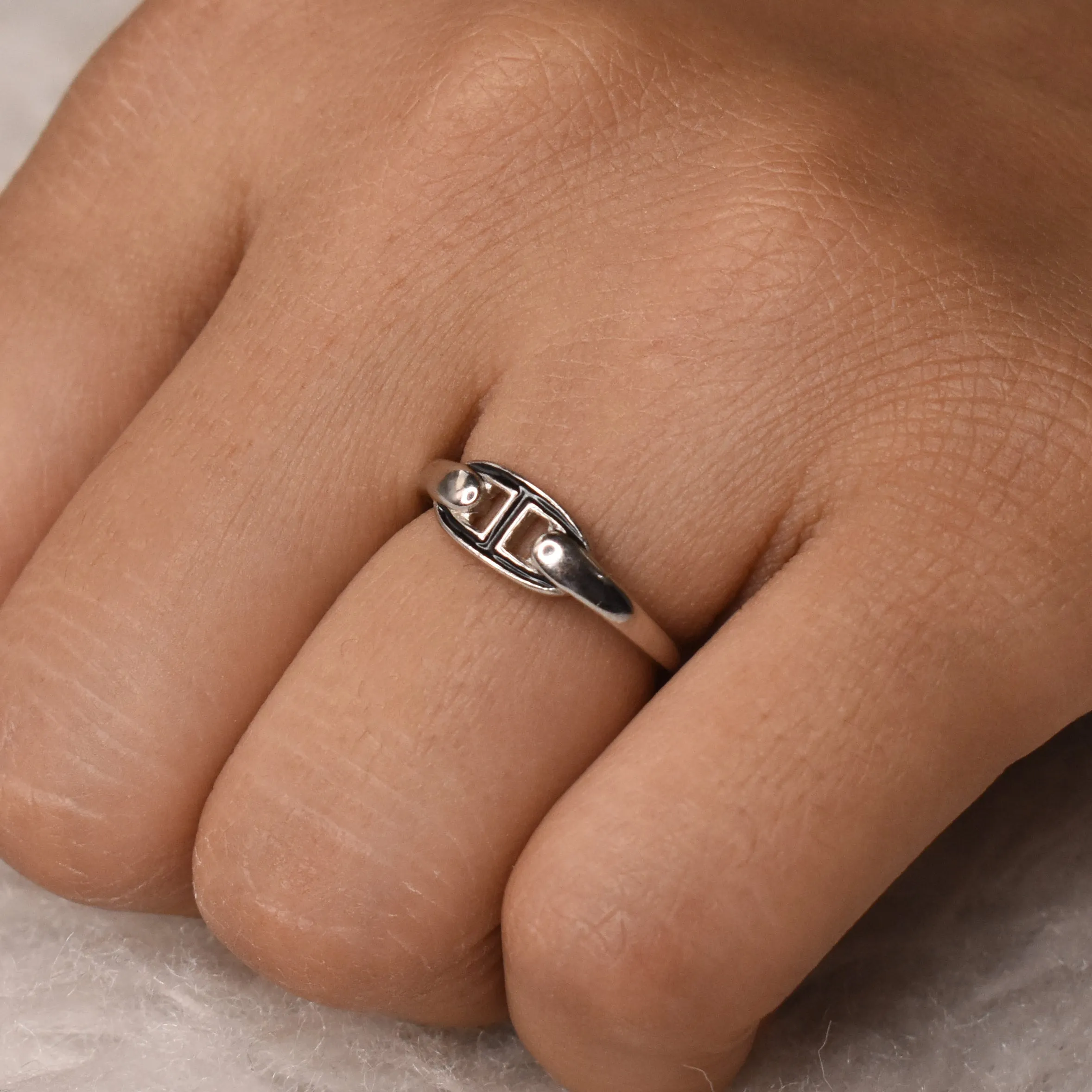 Silver Black Kadi Design Ring for Girls