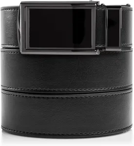 SlideBelts Men's Vegan Leather Belt without Holes - Black Buckle/Black Leather (Trim-to-fit: Up to 48" Waist)