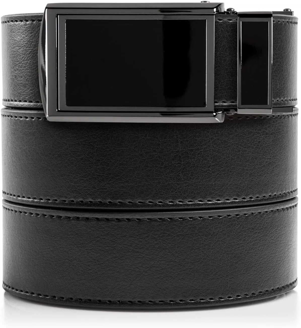 SlideBelts Men's Vegan Leather Belt without Holes - Black Buckle/Black Leather (Trim-to-fit: Up to 48" Waist)