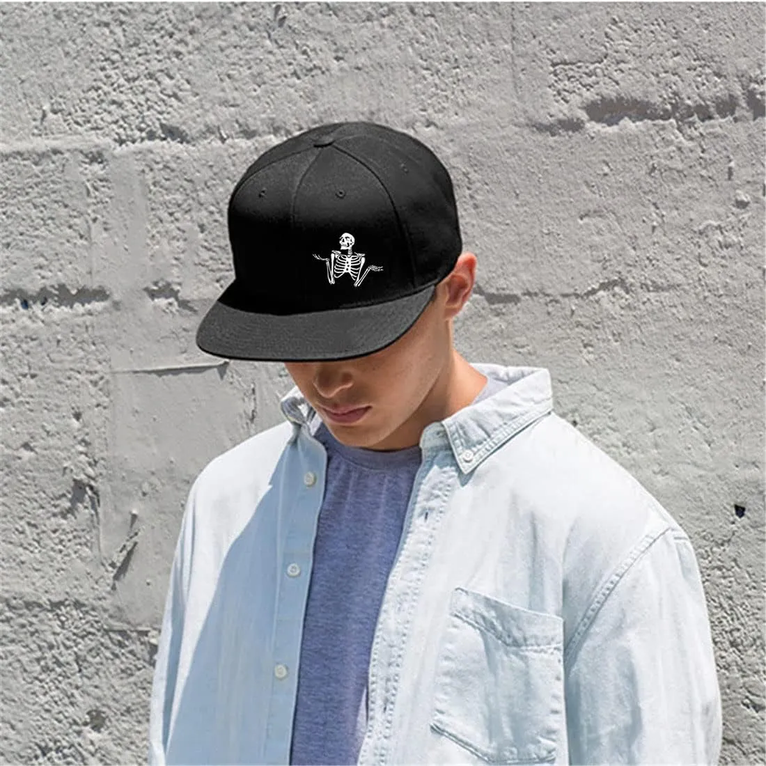 Snapback Hats for Men Skull Hat Flat Bill Hat for Boy Snap Backpack Baseball Cap Skeleton Hand Black