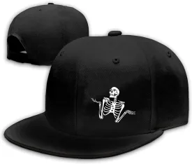 Snapback Hats for Men Skull Hat Flat Bill Hat for Boy Snap Backpack Baseball Cap Skeleton Hand Black