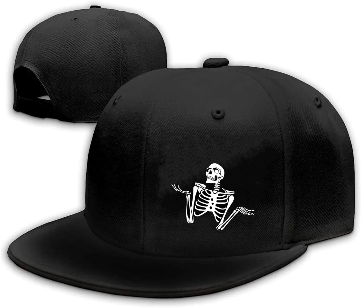 Snapback Hats for Men Skull Hat Flat Bill Hat for Boy Snap Backpack Baseball Cap Skeleton Hand Black