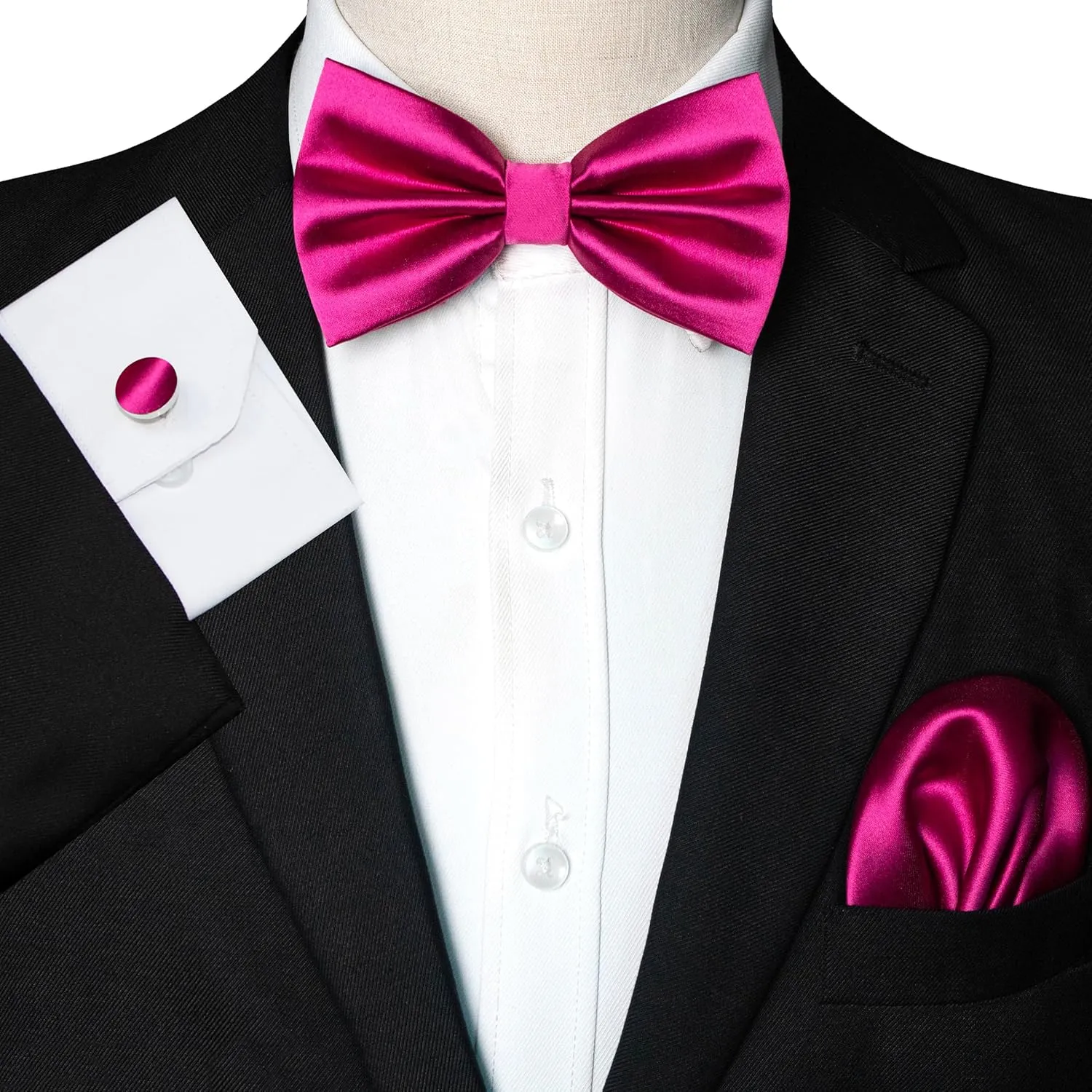 Solid Color mens Pre-tied Bow Tie and Pocket Square Cufflinks Sets with Gift Box