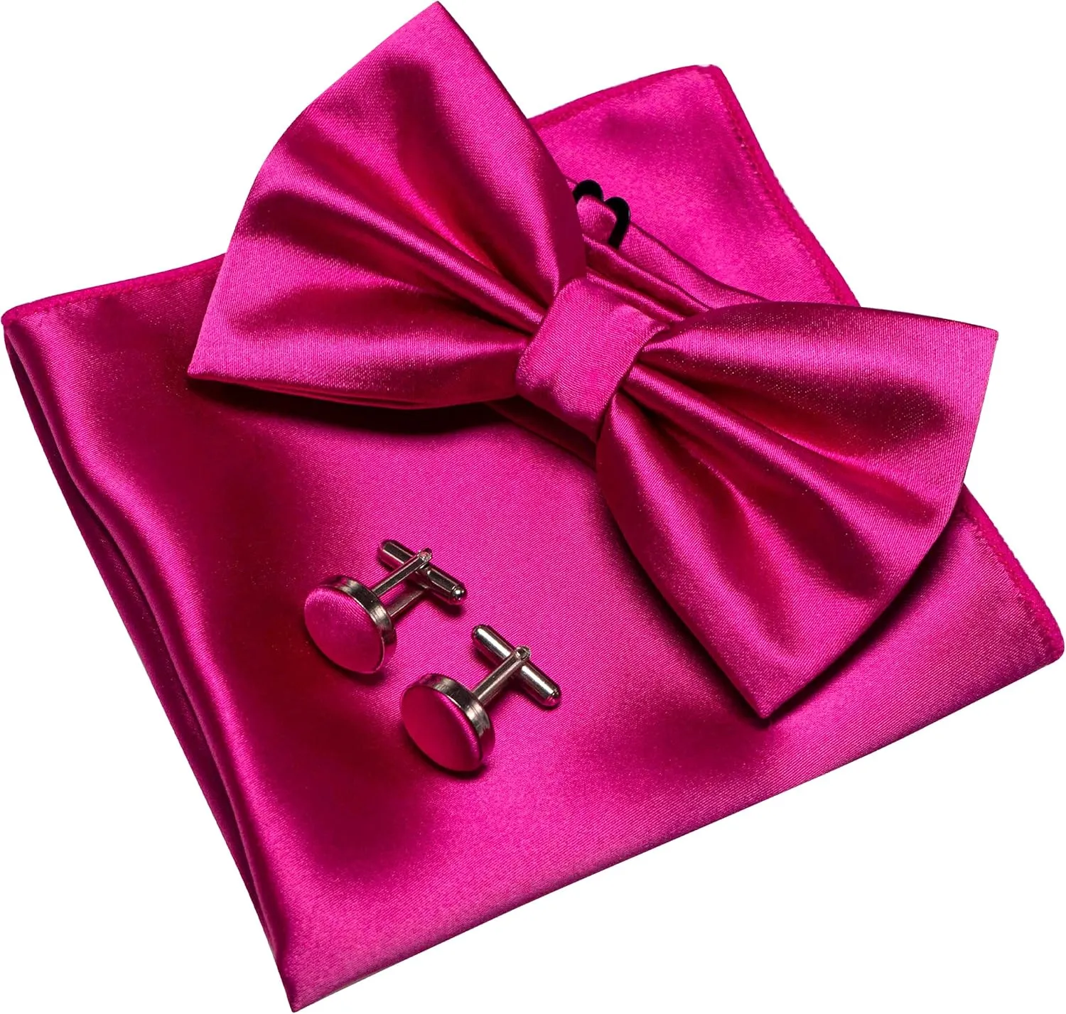 Solid Color mens Pre-tied Bow Tie and Pocket Square Cufflinks Sets with Gift Box