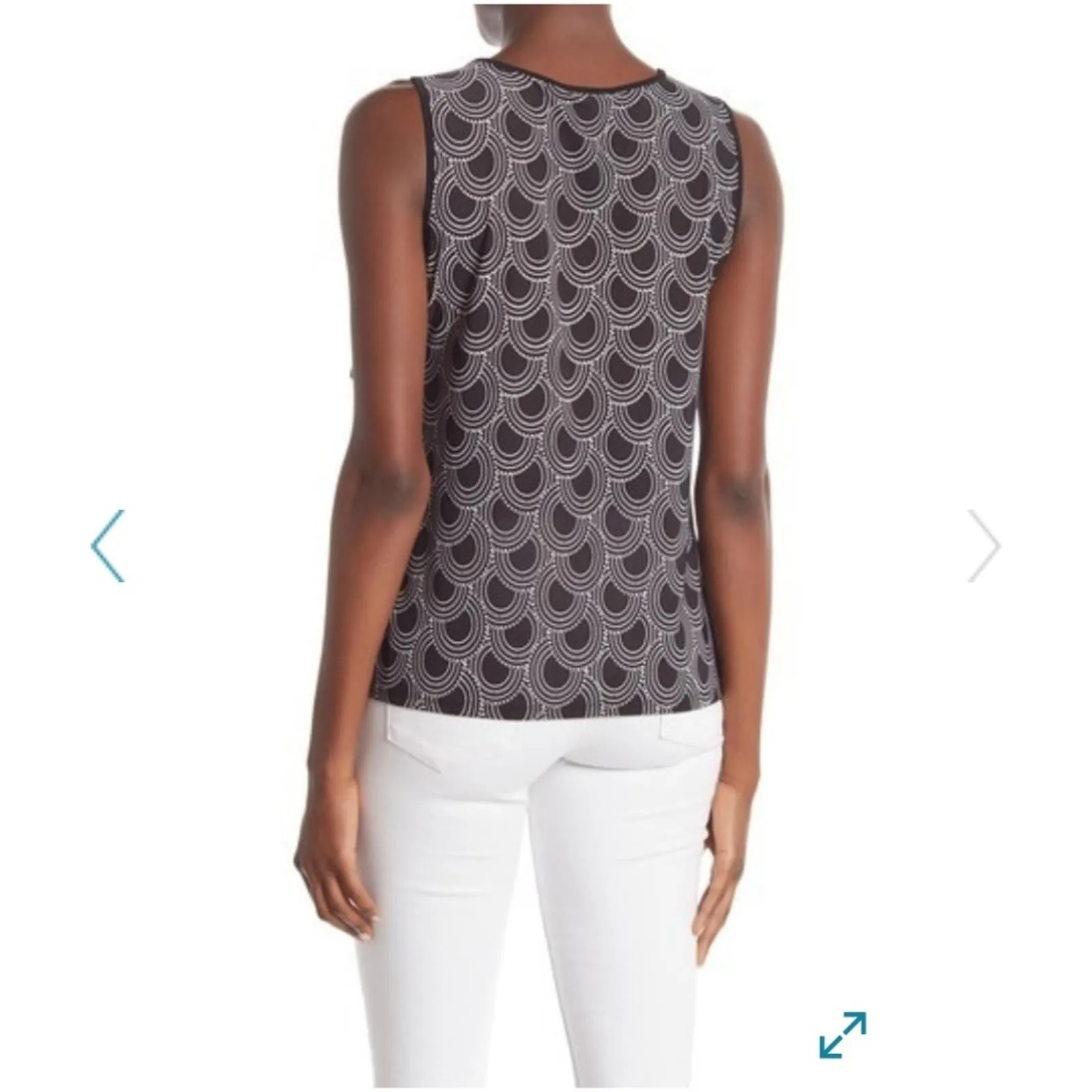 Spense Black Circle Pattern Sleeveless Top  M
