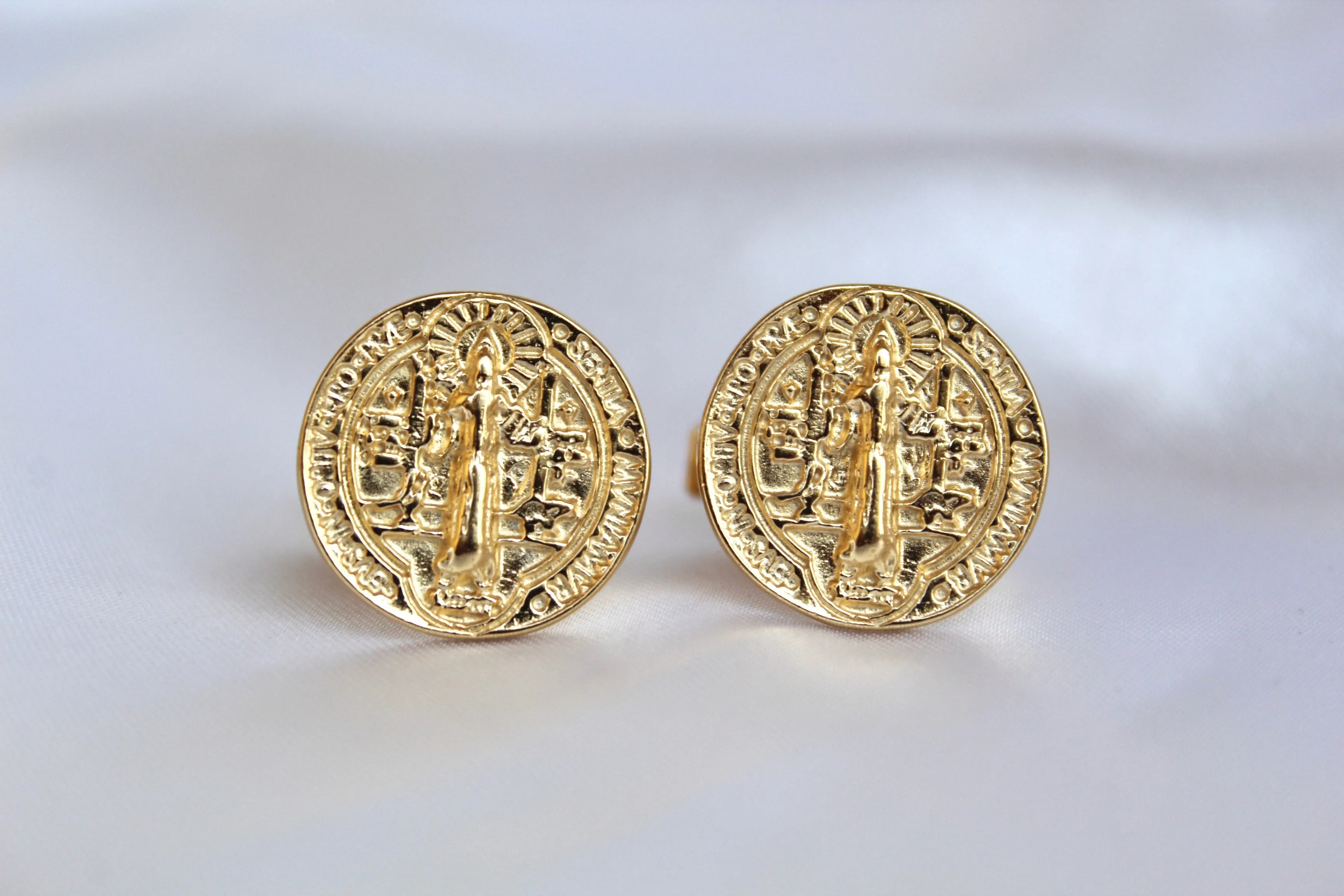 St. Benedict Cufflinks in Gold Vermeil